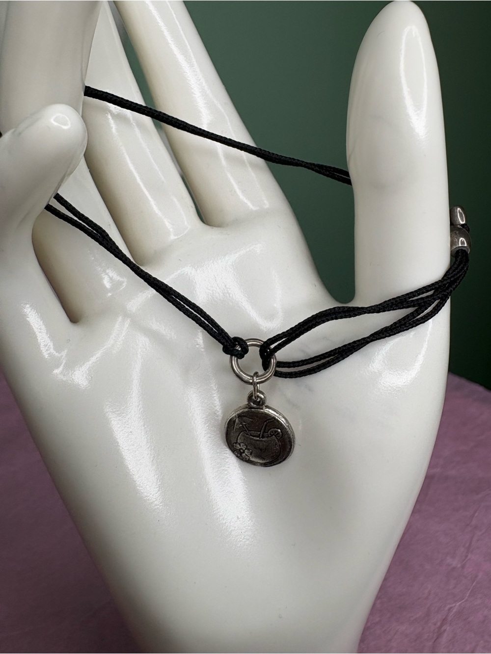 Alex and Ani Silver Coin Charm Necklace with Black Cord